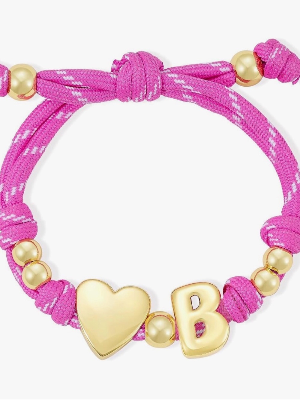 NEW 14k Gold Plated Heart & Initial B Charm Pink Cord Bracelet
